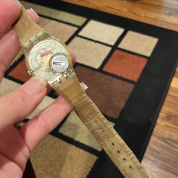 Vintage Swatch Watch Blue Pearl Brocade Floral Cloth Band - Picture 3 of 4